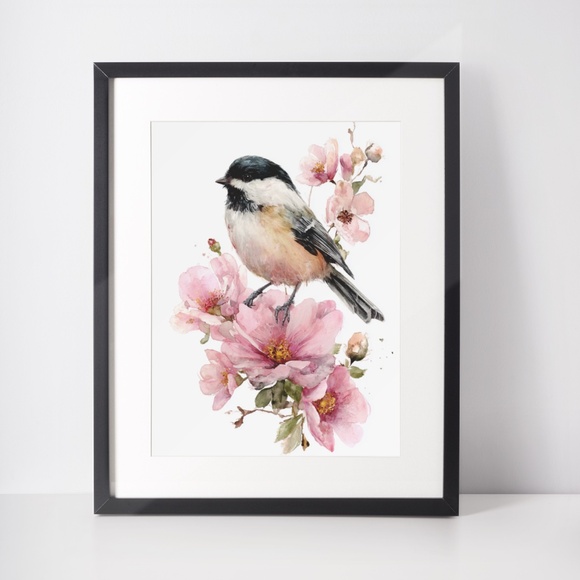 Watercolor Chickadee Bird Portrait Wall Art Print, Unframed - Charming Nature - Picture 3 of 6